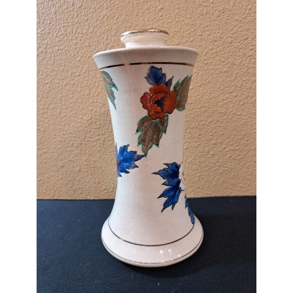 Vintage pair of Japanese Floral Ceramic Vase Off White With Gold Trim - Picture 5 of 8